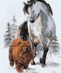 Chow Chow And Grey Horse Paint by numbers