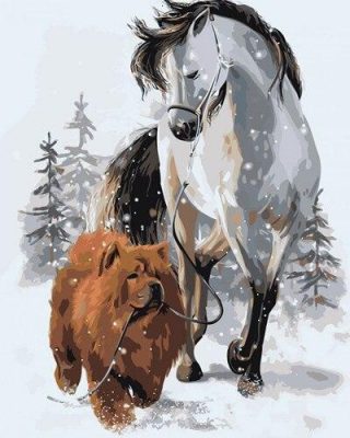 Chow Chow And Grey Horse Paint by numbers