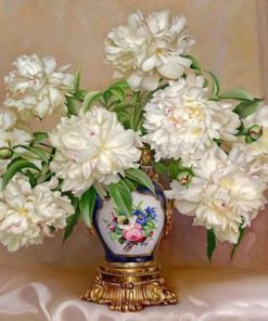 White Flowers In A Ginger Jar Vase Paint by numbers