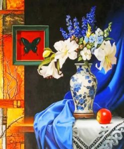 Aesthetic Blue Vase With White Sunflowers Paint by numbers