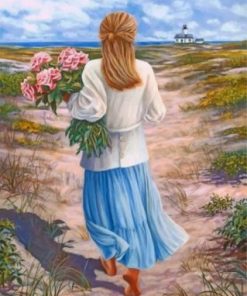 Blond Woman Holding Flowers Paint by numbers