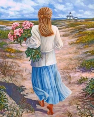 Blond Woman Holding Flowers Paint by numbers