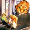 Cat Watching A White Mouse Paint by numbers