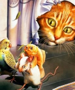 Cat Watching A White Mouse Paint by numbers