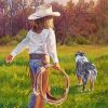Cowgirl With Aussie Dog Paint by numbers