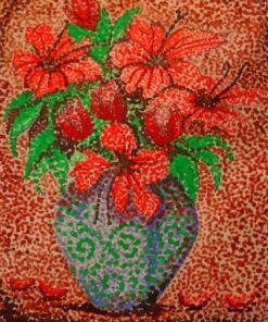 Red Flowers Pointillism Paint by numbers