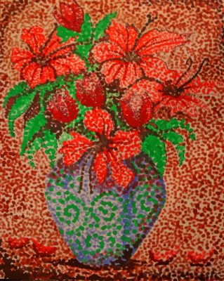 Red Flowers Pointillism Paint by numbers