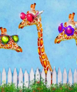 Giraffes With Colorful Sunglasses Paint by numbers