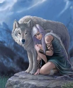 Girl And Grey Wolf Paint by numbers