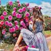 Girl With Pink Flowers Paint by numbers