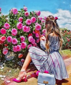 Girl With Pink Flowers Paint by numbers