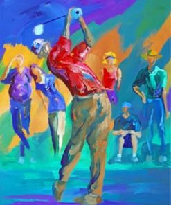 Golf players paint by numbers