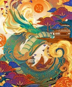 Green Chinese Dragon Paint by numbers