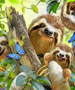 Happy Family Sloths Paint by numbers