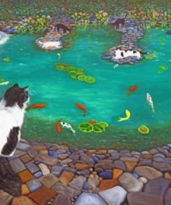 Koi Pond Cats Paint by numbers