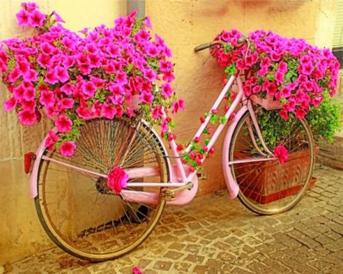 Pink Bicycle With Flowers Paint by numbers