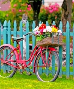 Red Bicycle With Flowers Paint by numbers
