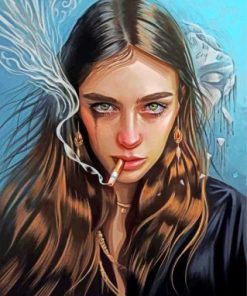 Sad Girl Smoking Cigarette Paint by numbers