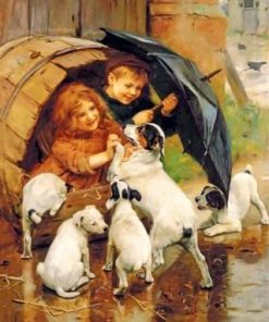 Siblings Playing With Dogs paint by numbers