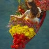 Woman On A Boat Full Of Flowers And Fruits Paint by numbers