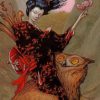 Asian Woman And Owl Paint by Numbers