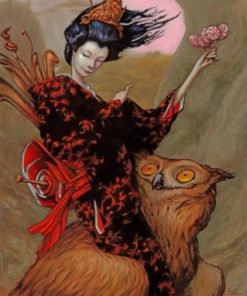 Asian Woman And Owl Paint by Numbers