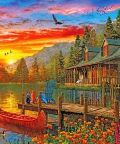 cabin sunset evening paint by number