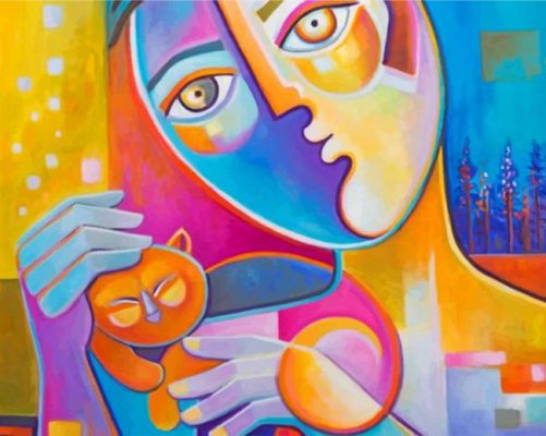 Abstract Woman And Cat Paint by numbers