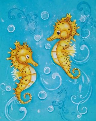 Cute Yellow Seahorses Paint by number