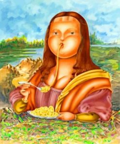 Fat Mona Lisa Eating Pasta Paint by numbers
