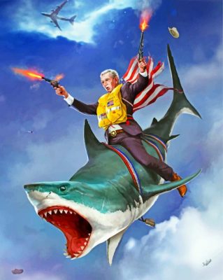George Bush Riding A Shark Paint by numbers