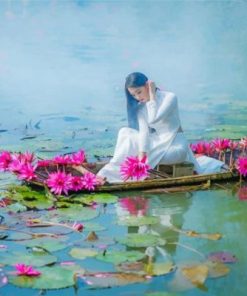 Asian Woman On A Boat Paint by numbers