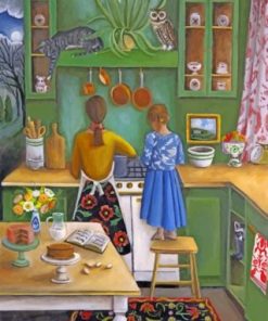 Girl Helping Her Mother In The Kitchen Paint by numbers