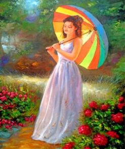 Girl In A Garden With Umbrella Paint by numbers