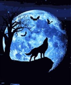 Wolf With Moon Silhouette Paint by numbers
