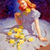 Woman And Yellow Roses Paint by number