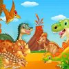 Dinosaurs And Volcano Paint by numbers