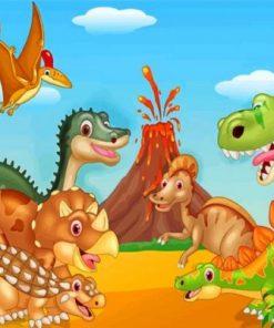 Dinosaurs And Volcano Paint by numbers