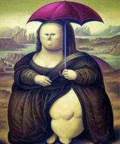 Fat Mona Lisa Holding An Umbrella Paint by numbers