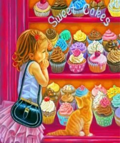 Girl Watching Cupcakes Paint by numbers