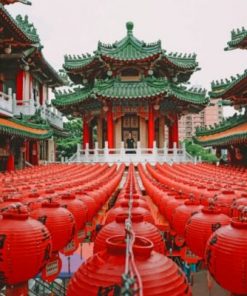 Green And Red Pagoda Temple Paint by numbers