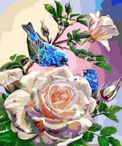White Rose and Blue Birds paint by numbers