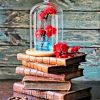 Vintage Books And Red Flowers Paint by numbers
