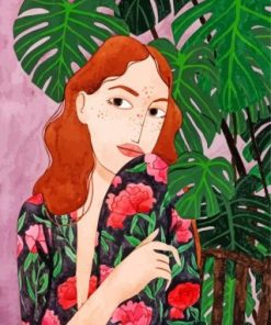 Woman And Green Leaves paint by numbers