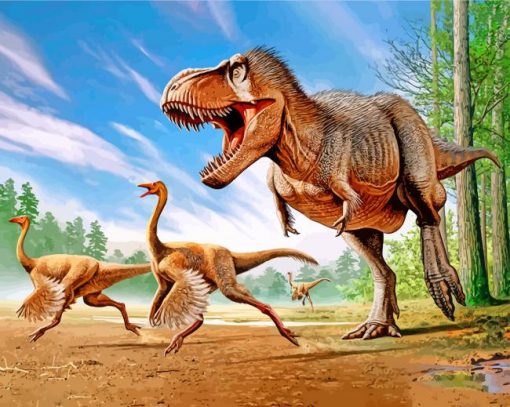 Tyrannosaurus-Rex-Struthiomimus-dinosaurs-paint-by-numbers