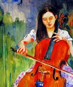 Asian Girl Playing Vioncelo paint by numbres