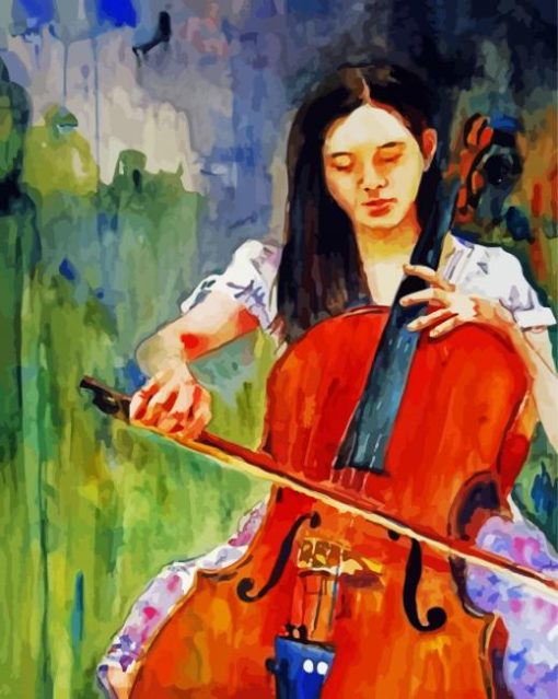 Asian Girl Playing Vioncelo paint by numbres