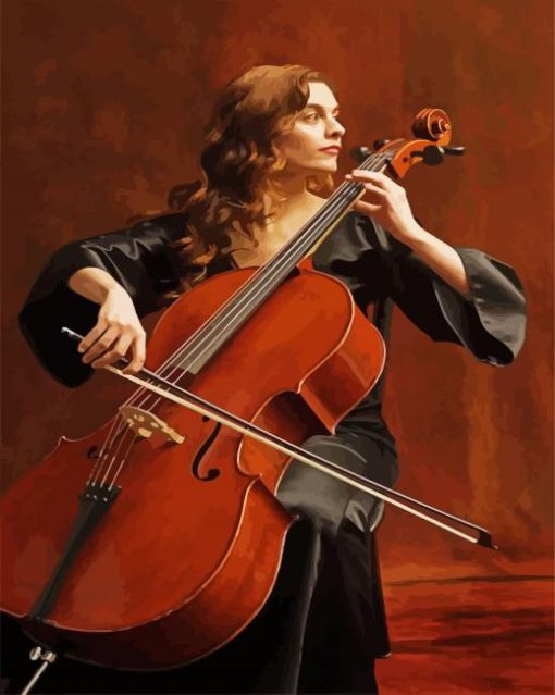 Beautiful Woman Playing Celo papint by numbers