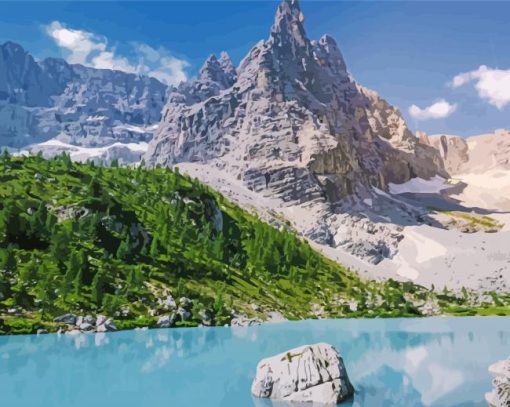 Lake Sorapis Illustration paint by numbe