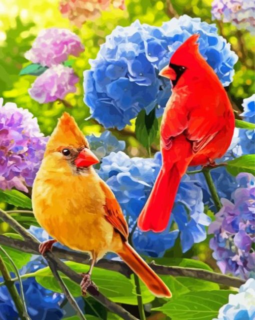 Bird With Hydrangea paint by numbe